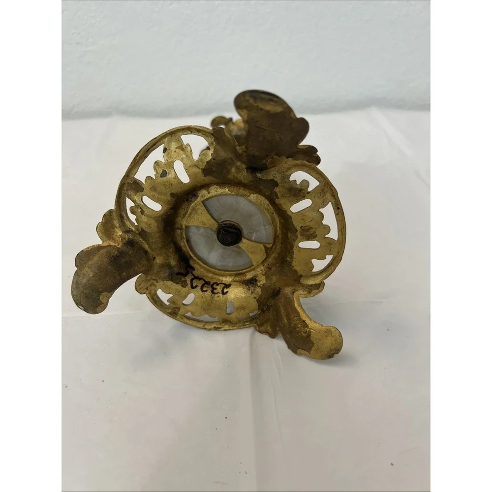 Antique Rococo Gilt Copper Bronze Floral Ornate Scrolled Candlestick Marble‎